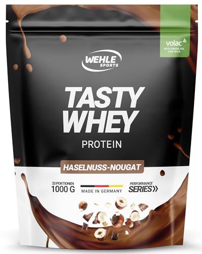 Whey Protein Pulver Nuss Nougat - High Protein Eiweißpulver Shake - Protein Powder Molkenproteine Proteinshake mit 22g Protein je Portion - Eweißshake mit BCAA EAA 1000g Wehle Sports