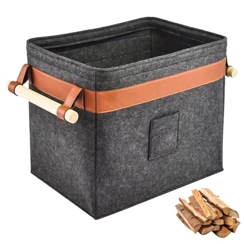 Holzkorb für Kaminholz Kaminholzkorb Filz XL 60L Faltbar Filztasche Filzkorb mit Holzgriff Extra Dicker Brennholzkorb Große Feuerholzkorb zur Aufbewahrung von Brennholz Zeitungen Holz Spielzeug