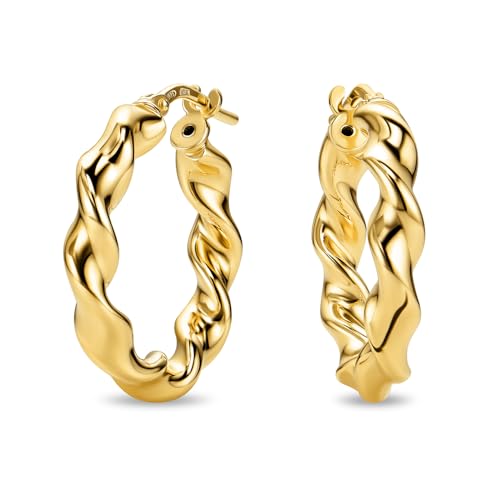 MIORE Schmuck Handgefertigt in Italien Ohrringe Silber 925 Creolen Silber 925 Chunky Hoops 30 mm Durchmesser Ohrringe Vergoldet 18K Gold Runde Hoops Ohrringe Damen Ohrschmuck