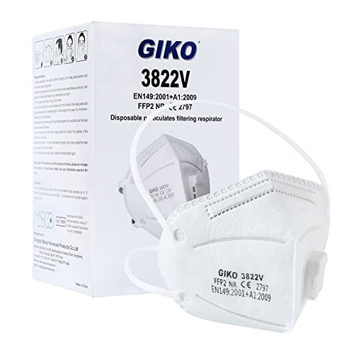 GIKO FFP2 Maske mit Ventil 20 stück weiß FFP2 Masken CE Zertifiziert 5 Schutzschichten Schutz FFP 2 Kopfband Gesichtsmasken
