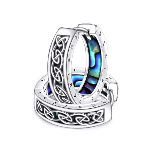 DAYLINLOVE Wikinger Ohrringe 925er Sterling Silber Keltischer Knoten Abalone Muschel Creolen Wikinger Runen Nordisch Schmuckgeschenke für Damen Frauen Männer