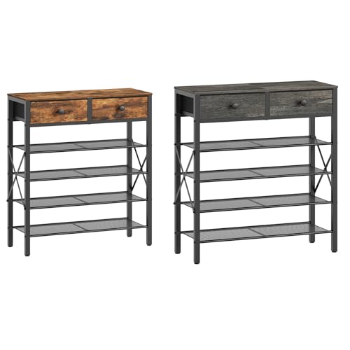 YATINEY Schuhregal Schuhablage mit 5 Ebenen Schuhregal groß Schuhständer mit 2 Stoffschubladen und 4 Gittern XSS25BRY1N1-XSS25BCY1