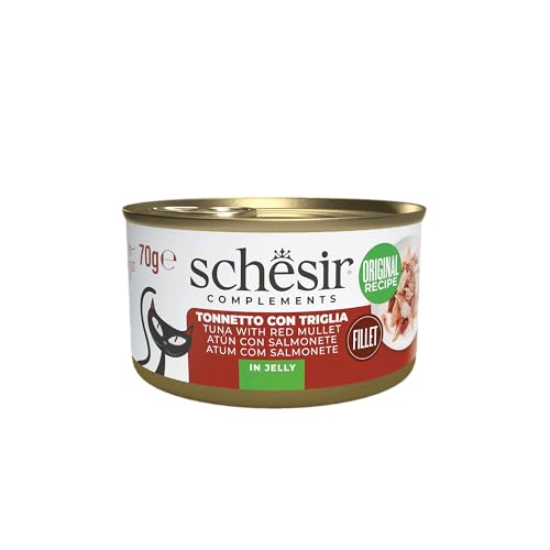 Schesir Thunfischfilets mit Rotbarsch in Gelee ergänzendes Nassfutter für Katzen Originalrezept 100% natürlich 12 Dosen 70 g