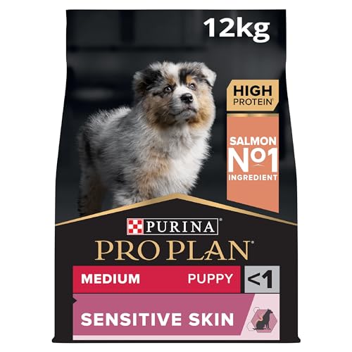 PURINA Medium Puppy Sensitive Skin Welpenfutter trocken reich an Lachs 1er Pack 1x 12 kg