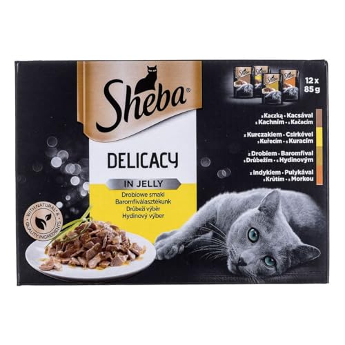 Sheba Delikatesse Katzennassfutter in Gelee 12x85g Katzenfutter nass Geflügel Variation mit Ente Huhn Geflügel und Truthahn