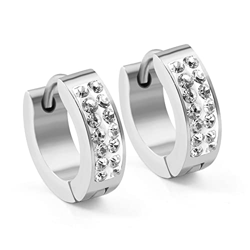 Damen Creolen aus Edelstahl mit Rundschliff Zirkonia Strass 15 mm Ohrringe in Silber Anti-allergisch Geschenkset