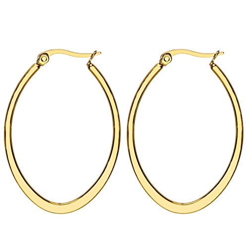 LÖB Creolen Edelstahl 750er Gold Vergoldet Oval 30mm Damen Ohrringe Klappcreolen Modern Minimalistisch Schlicht Leicht Klein Groß Schmuck