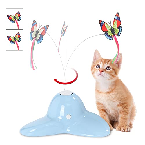 Pawsayes Katzenspielzeug Schmetterling für Indoor-Katzen Erwachsene Kätzchen automatisches Spielzeug mit 360 Grad drehbarem Schmetterling für Katzen-Übungsfänger Jagd Jagd Hellblau