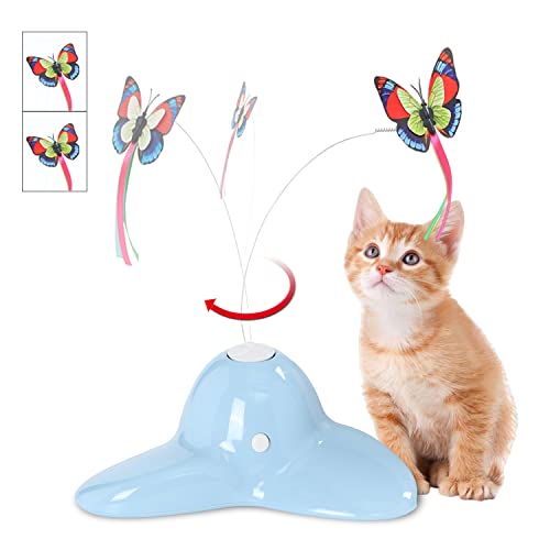Pawsayes Katzenspielzeug Schmetterling für Indoor-Katzen automatisches Spielzeug mit 360 Grad drehbarem Schmetterling für Katzen Übungsfänger Jagd Jagd Hellblau