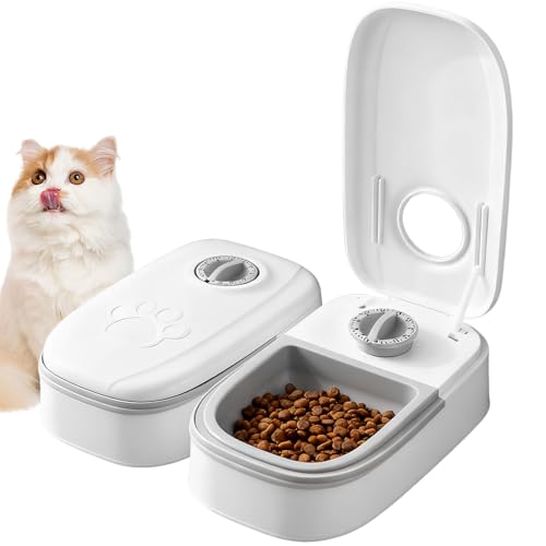 Wxeadu Katze Nassfutter 700ML 2 Mahlzeiten Katzenfutter Automat Futterspender Katze Timer Steuerung Grau für Kleine Hunde zum Trockenfutter