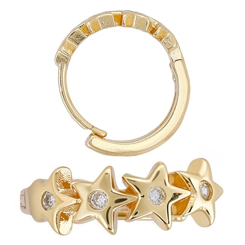 Beebeecraft 1 Paar Goldene Stern Creolen Für Damen 16x15x5mm Klein 18 Karat Vergoldetes Messing Schlichter Minimalismus Zierliche Zirkonia Huggie Ohrringe Für Alltägliches Schmuckgeschenk