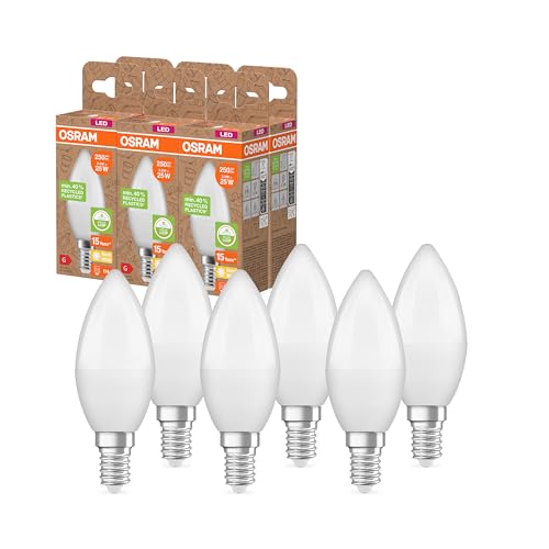 Osram LED STAR CLASSIC B 25 FR LED-Lampe E14 klassische Minikerzenform weiß 3 3W 250lm 2700K warmweißes Licht sehr geringer Energieverbrauch mit recyceltem Kunststoff 6 - Pack