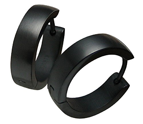 Kikuchi Damen Herren Ohrringe Schwarz Matt Klassische Klapp- Creolen Edelstahl 4 8mm 18mm ER15154