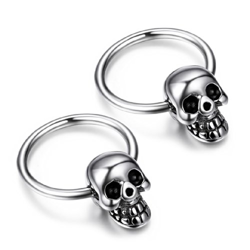 JewelryWe Totenkopf Ohrringe Herren Creolen Edelstahl Gotik Schädel Skull Creolen Huggie Hoop Ohrringe Männer Ohrstecker Ohrschmuck Silber ein Paar