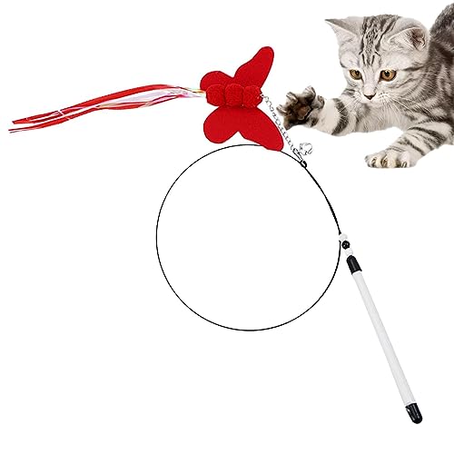 Tebinzi Katzenspielzeug Teaser Zauberstab - Schmetterling Katze interaktives Spielzeug - Flexibler Stahldraht Kätzchen Angelrute mit Glocke für Spaß gelangweilt Indoor Katzen jagen und trainieren
