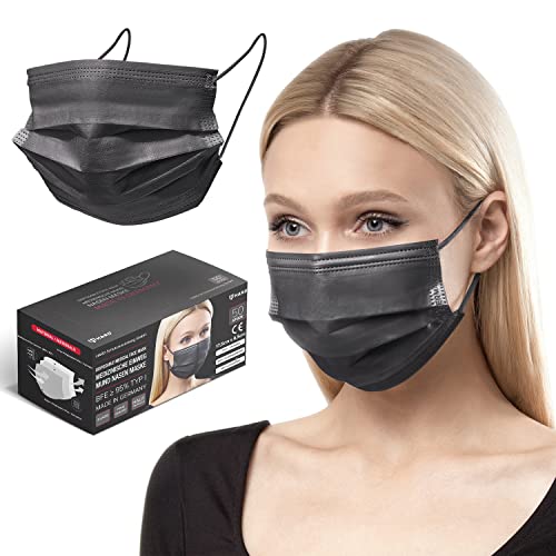 HARD 50x MADE IN GERMANY OEKO TEX Standard 100 Medizinischer MNS Typ II Qualitäts  Atemschutz 3 Einweg Gesichtsmasken   Schwarz   50 Stk