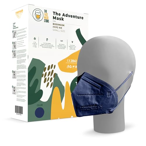 The Adventure Mask Kleine blaue FFP3-Einweg-Gesichtsmaske mit Ohrschlaufen Schachtel mit 10 Masken