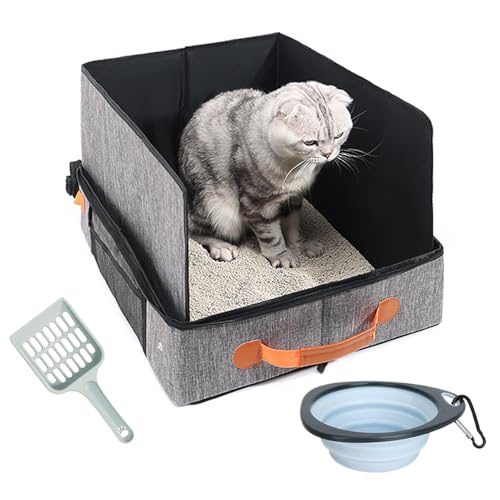 Tragbare Katzentoilette Reisetoilette für Katzen auslaufsicher wasserabweisend einfache Tragetasche Toilette mit Deckel und Griff für Autoreisen Autos Hotelaufenthalte