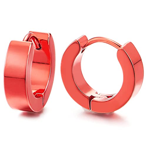 Paar Rot Creolen für Herren Damen Edelstahl Huggie Ohr Manschette Ohrringe Fake Piercing