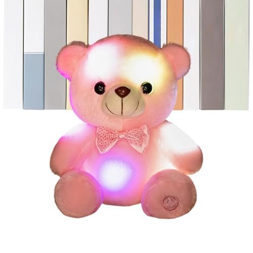 Nachtlicht Kuscheltier Farbenfroh Strahlende Niedliche Puppe Bunter LED Schleifenbär Leuchtender Plüsch Für Schlafzimmer Sofa Mädchen Erwachsene Weihnachten Valentinstag und Geburtstag