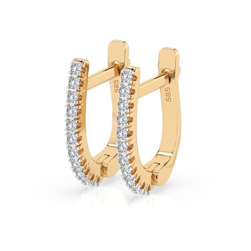 Creolen Gelbgold 585 mit 22 Diamanten 0.18 ct   Echte Diamant Ohrringe für Damen Mädchen   Klassischer Ohrschmuck   Geschenkidee