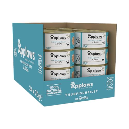 Applaws 100% Natural Thunfischfilet Nassfutter in Brühe für ausgewachsene Katzen   24 x 70g Dosen