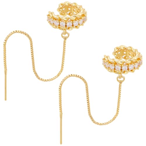 UNICRAFTALE 2 Stück Quastenkette Baumelnde Kleine Creolen Ohrstecker Für Frauen Goldene Manschettenohrringe Zierliche Ohrfäden Funkelnde Zirkonia Ohrringe Clip Huggie Ohrringe