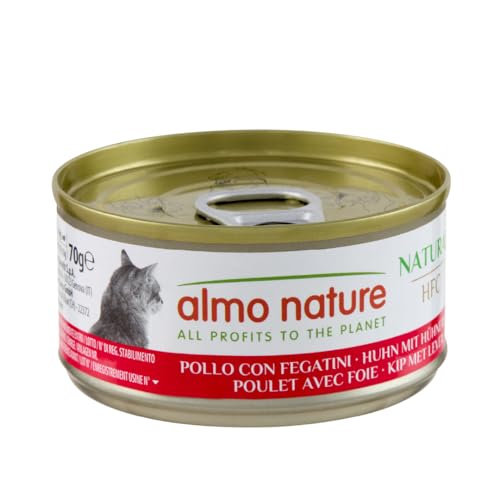 Almo Nature HFC Natural Nassfutter für ausgewachsene Katzen Huhn und Leber 24 Packungen 70 g