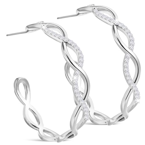 COLLBATH Metall Twisted Creolen Mode Frauen Mädchen Silber Ohrringe Strass Akzente Leicht
