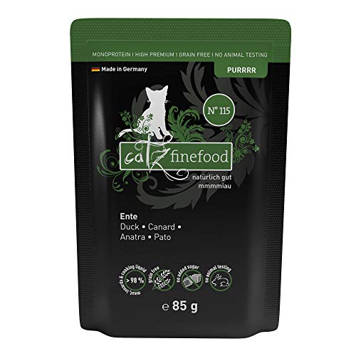 catz finefood Purrrr Ente Monoprotein Katzenfutter nass N 115 für ernährungssensible Katzen 70% Fleischanteil 16 x 85g Beutel