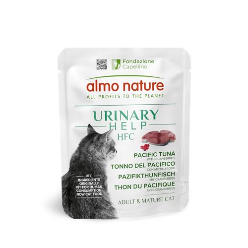 Almo Nature HFC Urinary Help - Nassfutter für Katzen - Unterstützung für die Harnwege - Pazifischer Thunfisch Cranberries - Human Grade Monoprotein Glutenfrei - 24x50g