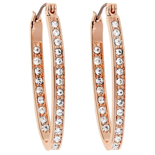 LÖB 750er 18 Karat Ros gold vergoldet Hängend Zirkonia Steine Oval Gold Damen Kreolen Glitzer Tropfen Tropfenform Brautschmuck Lang Creolen