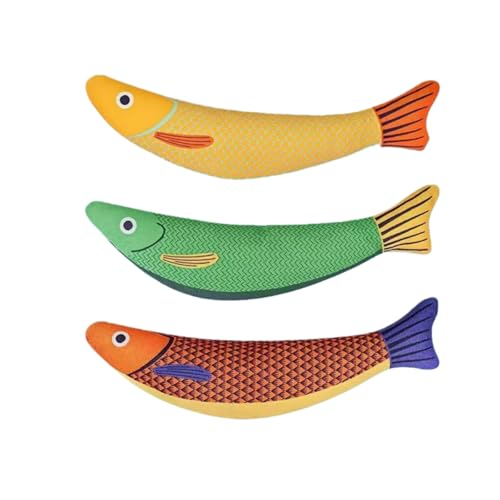 Katzenminze-Spielzeug 3 Stück Katzenspielzeug Saury Fisch Katzenminze Knistergeräusch weich und langlebig interaktiver Kätzchen-Kicker Plüsch-Cartoon-Kätzchen Zahnen interaktives Spielzeug