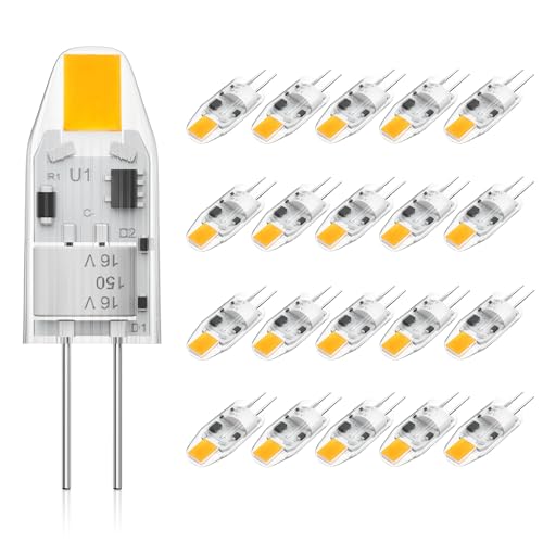 Cxyemt 1W G4 LED Lampen 12V AC DC Warmweiß 2700K G4 LED Birnen Glühbirnen 120LM Ersatz für 10W Halogenlampen Kein Flackern Nicht Dimmbar 20er Pack