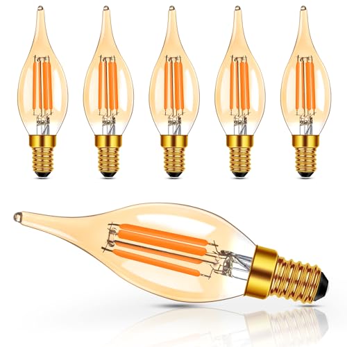 Hcnew LED Glühbirne E14 Dimmbar Kerzenform Vintage Glühlampe 2700K Warmweiß 4W Ersetzt 40 Watt 350LM Milchglas Filament Kerzenbirnen für Kronleuchter Wandleuchte Tischlampen
