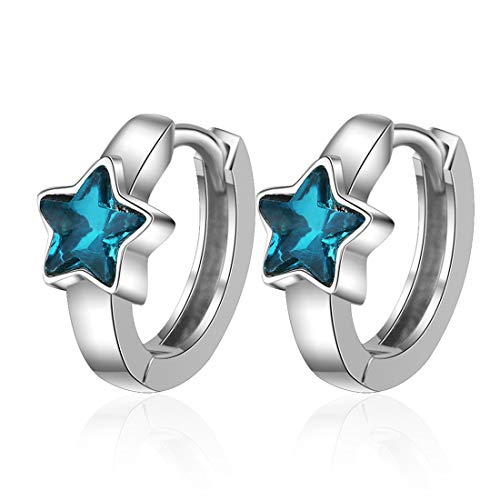 XUNXIANZHAO 925 Sterling Silber Zirkonia Blau Stern Klein Creolen Ohrringe für Frauen Damen Mädchen Kinder