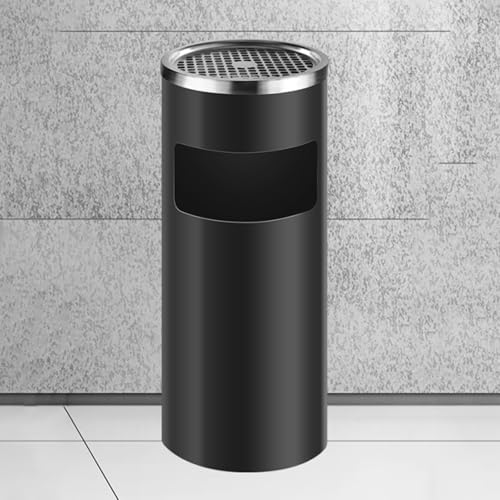 Standaschenbecher aus Edelstahl mit Inneneimer Zigarettenentsorgung im Freien und gewerblicher Mülleimer für Terrasse und Garage Schwarz 25 cm
