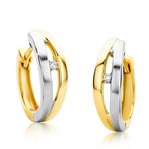 Orovi Damen -Creolen mit Diamnten Ohrringe Zweifarb Weißgold und Gelbgold 9Karat 375 Ohr-Schmuck Brillanten 0.03ct