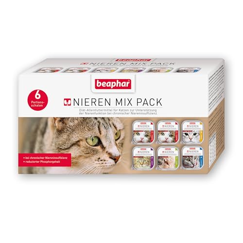 BEAPHAR Nierendiät Mix Pack Diätalleinfuttermittel Für Katzen Mit Chronischer Niereninsuffizienz Zur Unterstützung Der Nierenfunktion 6X 100 g