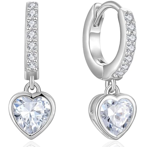 WOZNU Ohrringe Silber 925 für Damen Creolen Silber 925 Klein mit Zirkonia Ohrringe Herz Hängend Hypoallergen Mini Creolen für Frauen