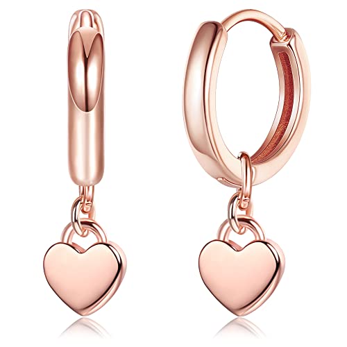 ORAZIO Creolen Ohrringe hängend mit Herz silber 925 für Frauen Mädchen kleine Huggie Ohrring mit Liebe baumeln leichte Silber Rose Gold Creolen Ohrringe hängend 10mm Schmuck Geschenke