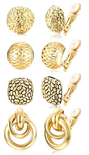 Kakonia 4Paar Clip auf Ohrringe für Damen Mädchen Hypoallergen Creolen Ohrclips Ohne Ohrlöcher Klips Ohrringe Set Modeschmuck Geschenk