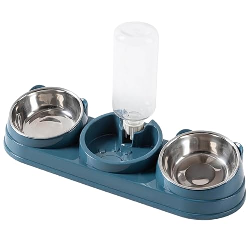 Generisch 2026 Dreifacher Katzennapf Futterspender mit Wasserspender 15 erhöhter Katzennapf Futter- und Wassernäpfe-Set für kleine Hunde Kaninchen Blue One Size