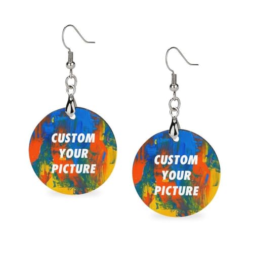 NAWVNMI Holz-Tropfen-Ohrhänger Für Frauen Und Mädchen Personalisieren Sie Ihre Foto-Creolen Mit Geschenktüte. Statement-Ohrstecker Mit Baumelndem Haken Holzohrringe Als Geschenk Rund Einheitsgröße