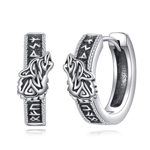 Wolf Ohrringe 925 Sterling Silber keltische Knoten Ohrringe Wikinger Wolf Creolen Nordische Heidnische Schmuck Geschenke für Herren Männer DamenFrauen
