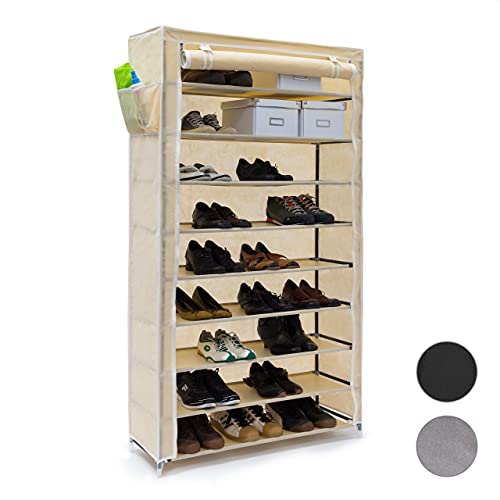 Relaxdays 2x Valentin hohes 9 Ablagen Stoffschrank HBT 161x 88x 30 beige