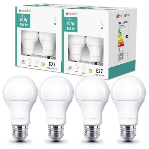 ehomeledühbirne A60 Tageslichtweiß 4000K 470 Lumen 3 4W 40W Energiesparende Klassische Birne Ideal für Wohnzimmer Schlafzimmer Büro 4er Pack