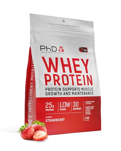 PhD Nutrition Whey Pulver 1kg Erdbeere - Eiweißpulver mit 25g Eiweiß pro Portion Informed Protein Angereichert mit gut verträglichen Kulturen