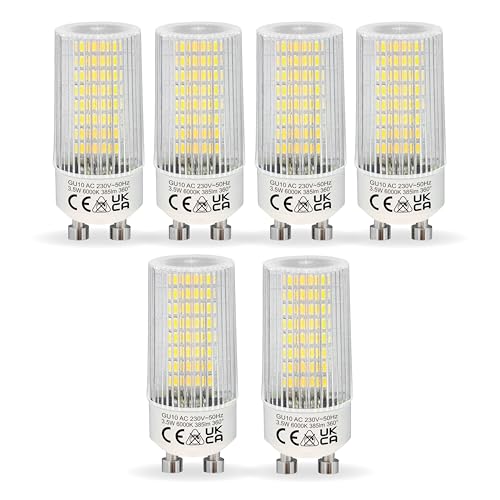 NICEOO GU10 LED Lampe Mais 3.5W Kaltweiss 6000K Ersetzt 50W Halogen Leuchtmittel 385lm Glühbirne Flimmerfrei T22 Klar Zylinder Form Lampen Abstrahlwinkel 360 LED Birnen Nicht Dimmbar 6er Pack
