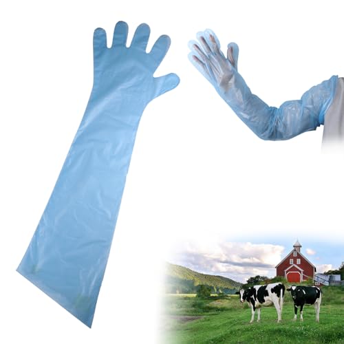 Langarm Veterinär Handschuh Veterinär Dehnbare zur Viehbesamung Weichplastikfolie Veterinärhandschuhe Extra Lange Stulpe 90 cm Hellblau 30pcsu
